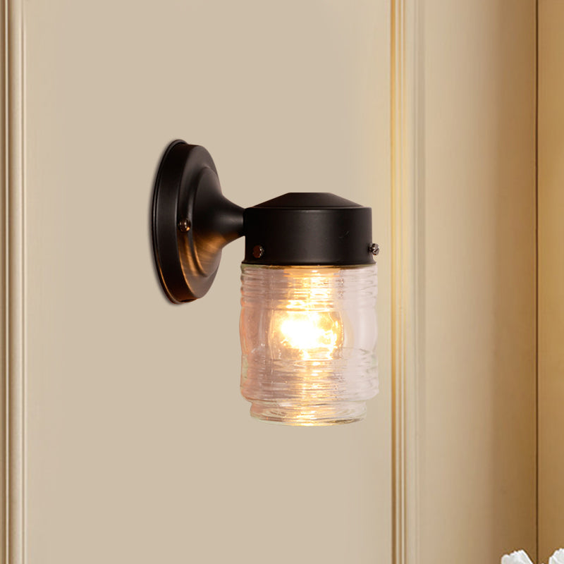 Lisslune | Cylindrical Clear Glass Wall Lamp Modern 1 Light Black/White Wall Mounted Light Fixture