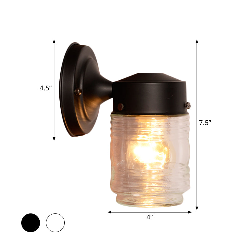 Lisslune | Cylindrical Clear Glass Wall Lamp Modern 1 Light Black/White Wall Mounted Light Fixture