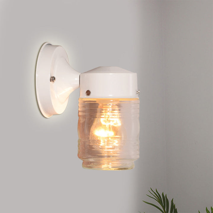 Lisslune | Cylindrical Clear Glass Wall Lamp Modern 1 Light Black/White Wall Mounted Light Fixture