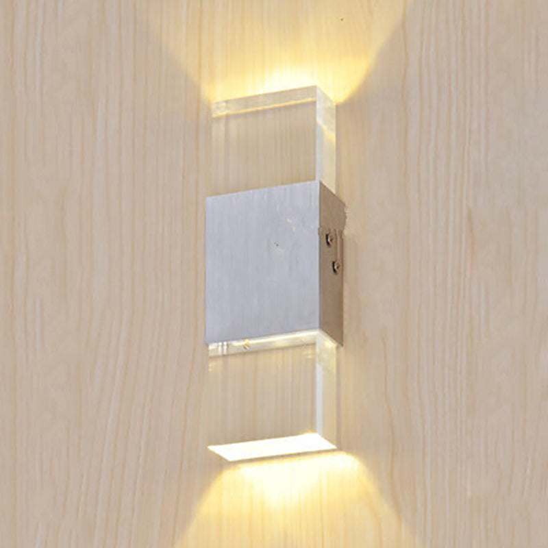 Lisslune | Rectangular Acrylic LED Top and Bottom Wall Light Modern 1 Light Silver Wall Light in Warm/White Light