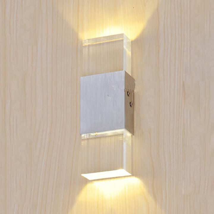 Lisslune | Rectangular Acrylic LED Top and Bottom Wall Light Modern 1 Light Silver Wall Light in Warm/White Light