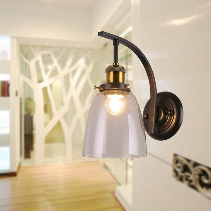Lisslune | A Bulb Clear Glass Wall Light Vintage Black Dome Living Room Wall Lamp
