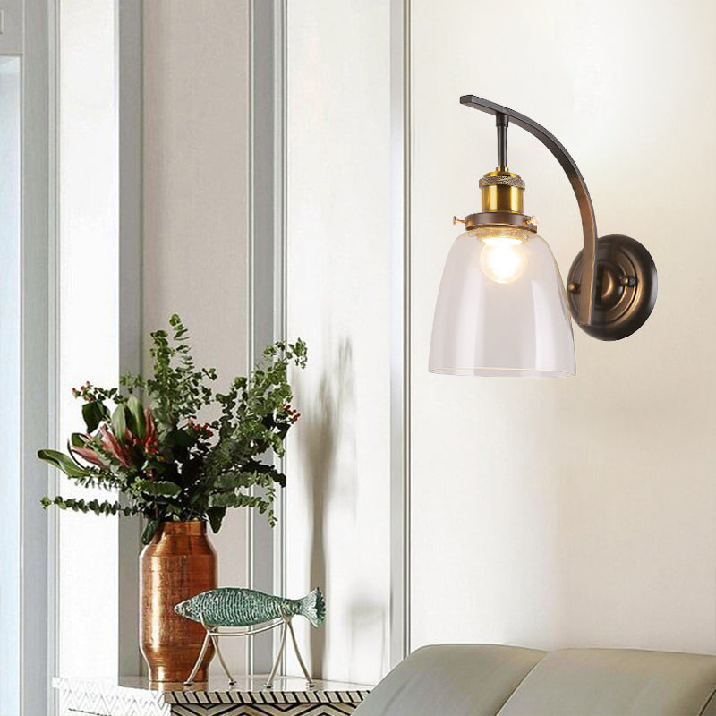 Lisslune | A Bulb Clear Glass Wall Light Vintage Black Dome Living Room Wall Lamp