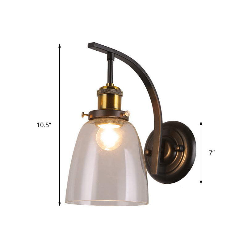 Lisslune | A Bulb Clear Glass Wall Light Vintage Black Dome Living Room Wall Lamp