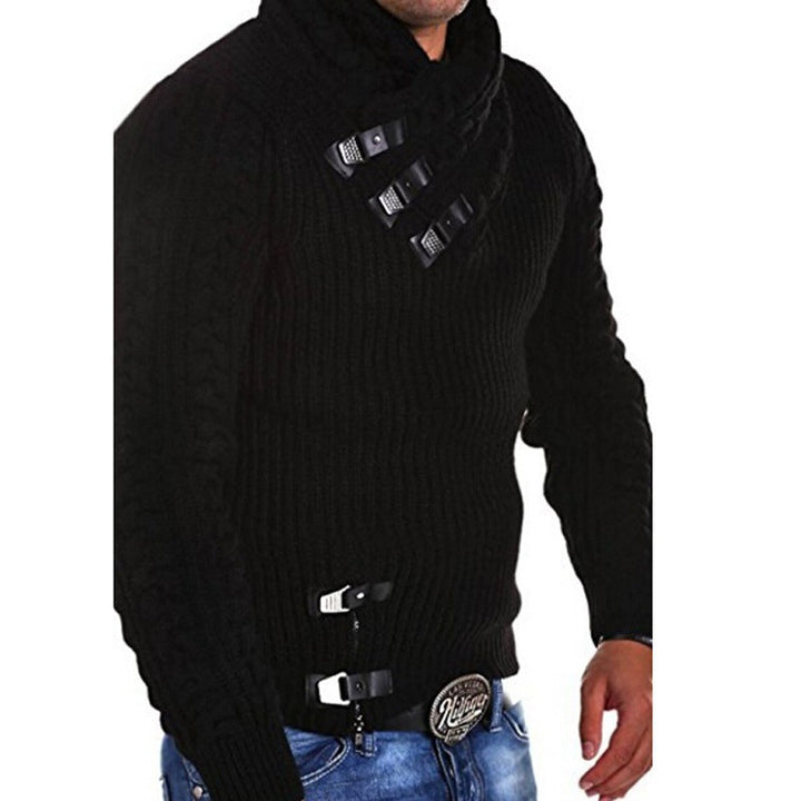 Men's chunky knit sweater with flexible collar and decorative closures Lisslune