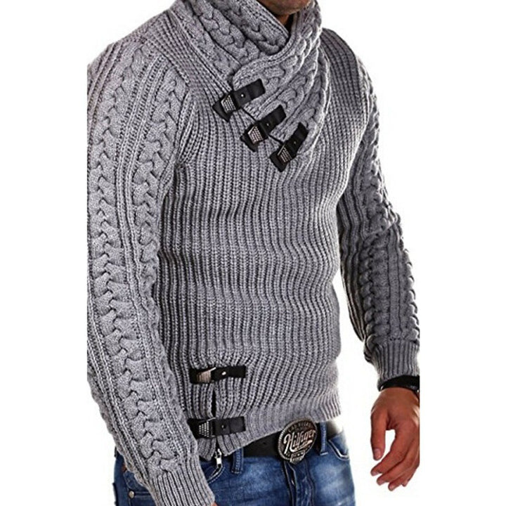 Men's chunky knit sweater with flexible collar and decorative closures Lisslune