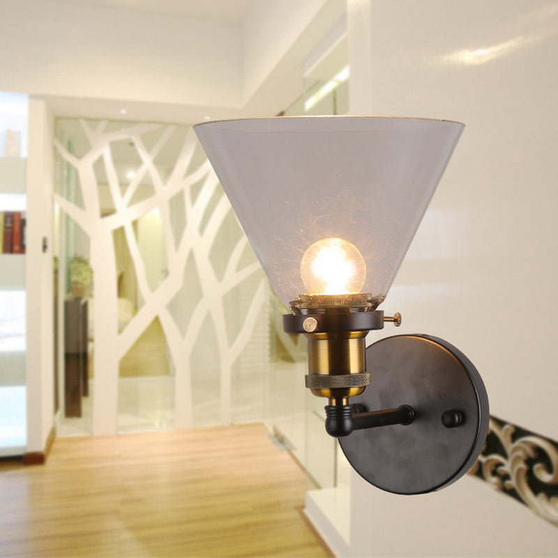 Lisslune | Clear Glass Black Wall Lamp Lighting Cone 1-Light Antique Lamp for the Kitchen