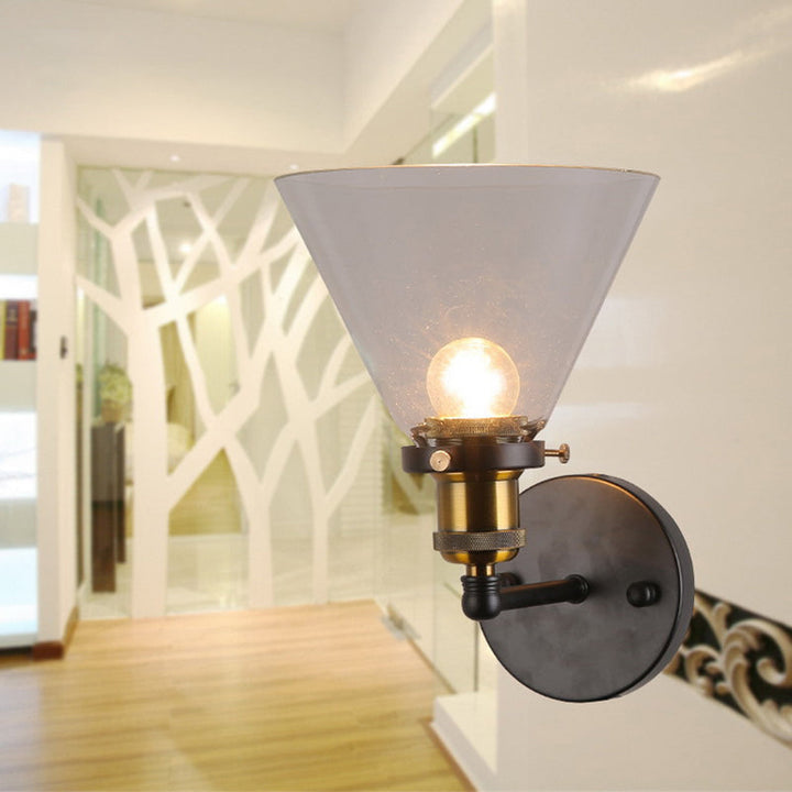 Lisslune | Clear Glass Black Wall Lamp Lighting Cone 1-Light Antique Lamp for the Kitchen