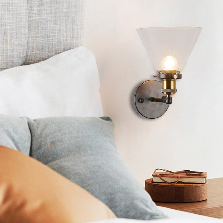 Lisslune | Clear Glass Black Wall Lamp Lighting Cone 1-Light Antique Lamp for the Kitchen