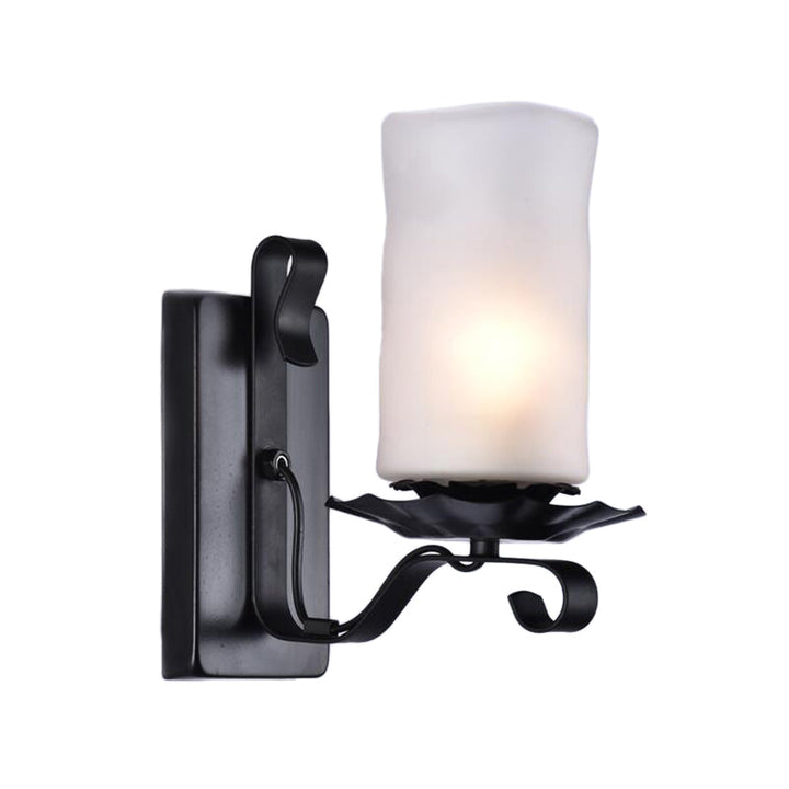 Lisslune | Cylinder Bathroom Wall Light Industrial Frosted Glass 1 Light Black Wall Light