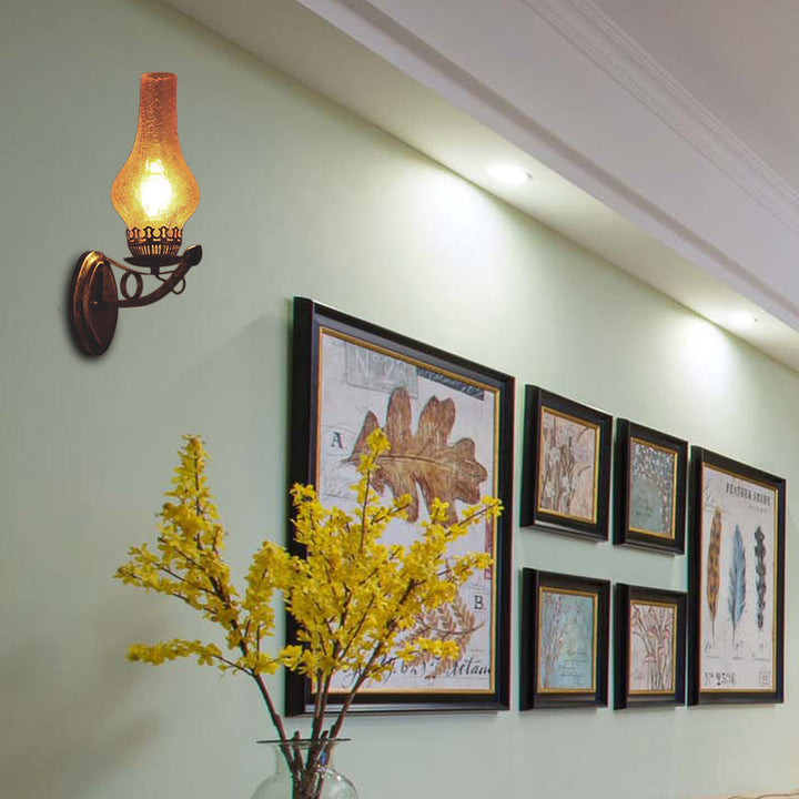 Lisslune | A light wall lamp light industrial crackle glass vase shape lighting fixture in yellow, 3.5"/5"/14.5" wide