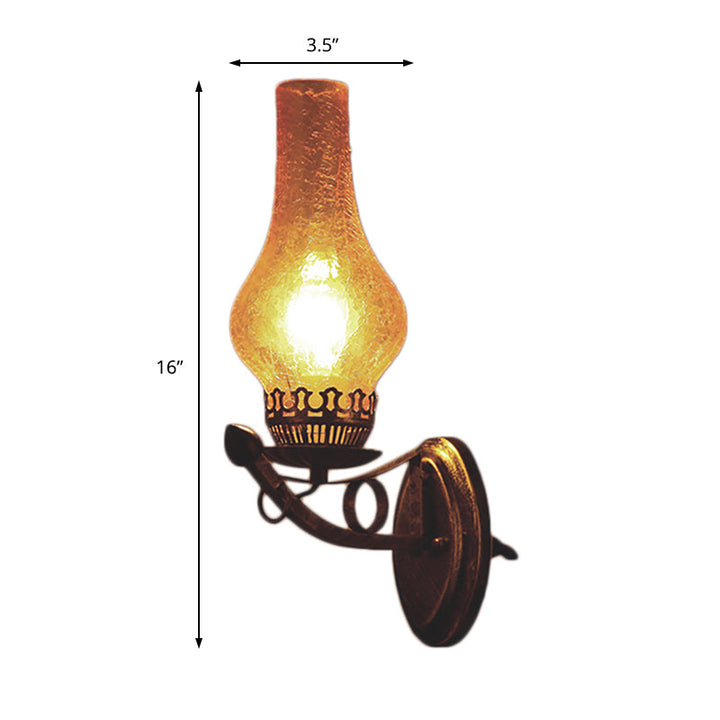 Lisslune | A light wall lamp light industrial crackle glass vase shape lighting fixture in yellow, 3.5"/5"/14.5" wide
