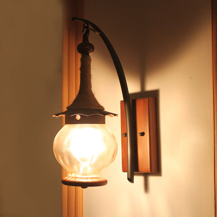 Lisslune | Amber Scratched Glass Lantern Wall Light Rustic Single Light Wall Mounting for Indoor