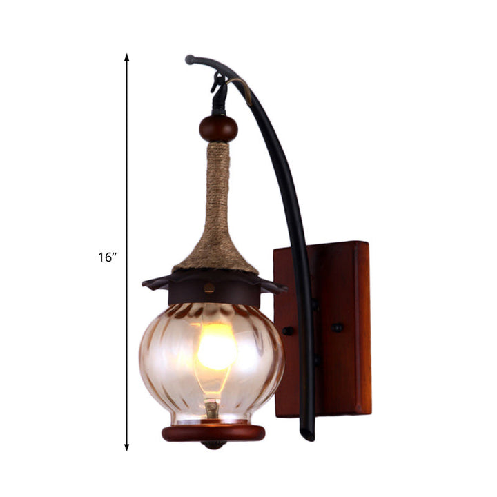 Lisslune | Amber Scratched Glass Lantern Wall Light Rustic Single Light Wall Mounting for Indoor