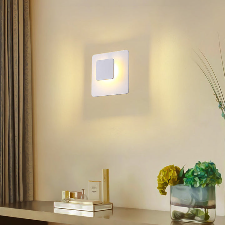 Lisslune | Square Wall-Mounted Lamp Contemporary Aluminum LED White Wall Light Fixture in White/Warm Lighting
