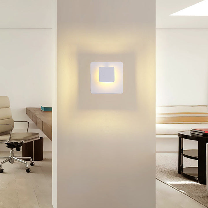 Lisslune | Square Wall-Mounted Lamp Contemporary Aluminum LED White Wall Light Fixture in White/Warm Lighting