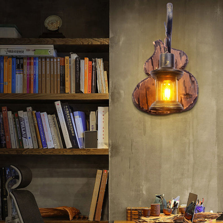 Lisslune | Coastal Lantern Wall Lighting Fixture 1 Lamp Clear Glass Wall Light in Antique Brass with Gourd Back Plate