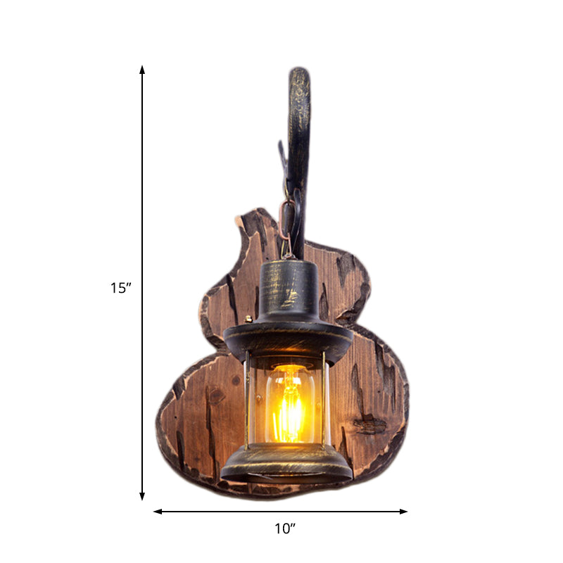 Lisslune | Coastal Lantern Wall Lighting Fixture 1 Lamp Clear Glass Wall Light in Antique Brass with Gourd Back Plate