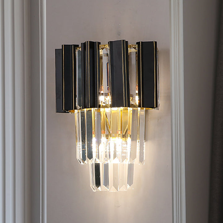Lisslune | 3 Bulbs Clear Crystal Prisms Wall Light Contemporary Black Boxes Conical Bedroom Wall Light