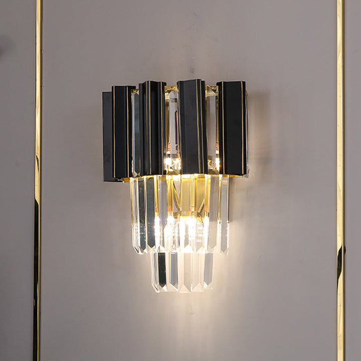 Lisslune | 3 Bulbs Clear Crystal Prisms Wall Light Contemporary Black Boxes Conical Bedroom Wall Light