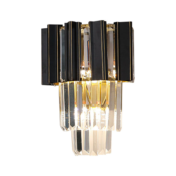 Lisslune | 3 Bulbs Clear Crystal Prisms Wall Light Contemporary Black Boxes Conical Bedroom Wall Light