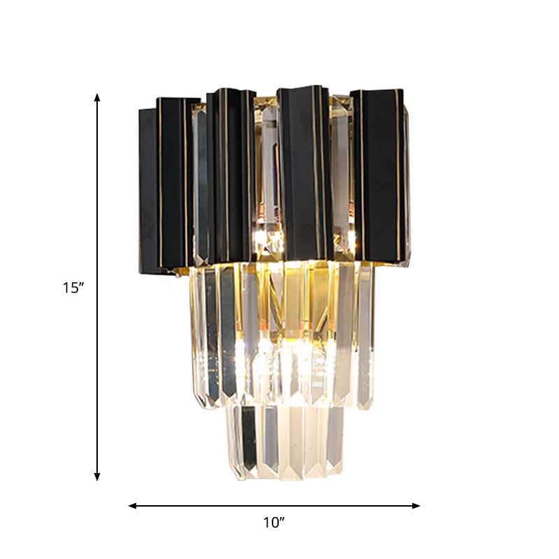 Lisslune | 3 Bulbs Clear Crystal Prisms Wall Light Contemporary Black Boxes Conical Bedroom Wall Light