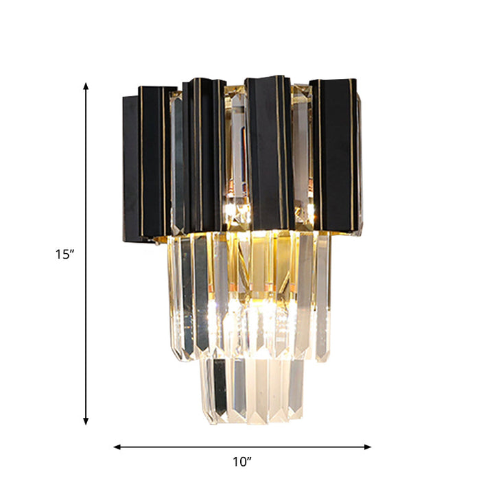 Lisslune | 3 Bulbs Clear Crystal Prisms Wall Light Contemporary Black Boxes Conical Bedroom Wall Light