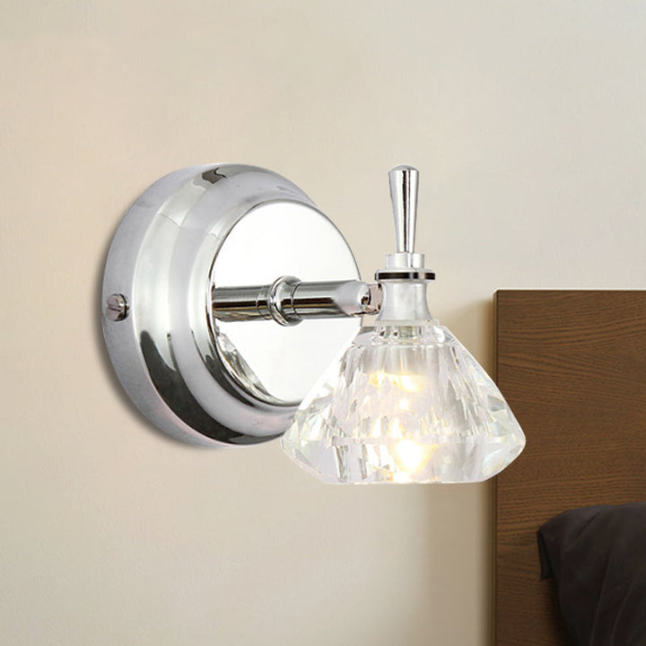 Lisslune | Diamond Bathroom Wall Light Modern Clear Angled Crystal 1 Bulb Chrome Wall Light