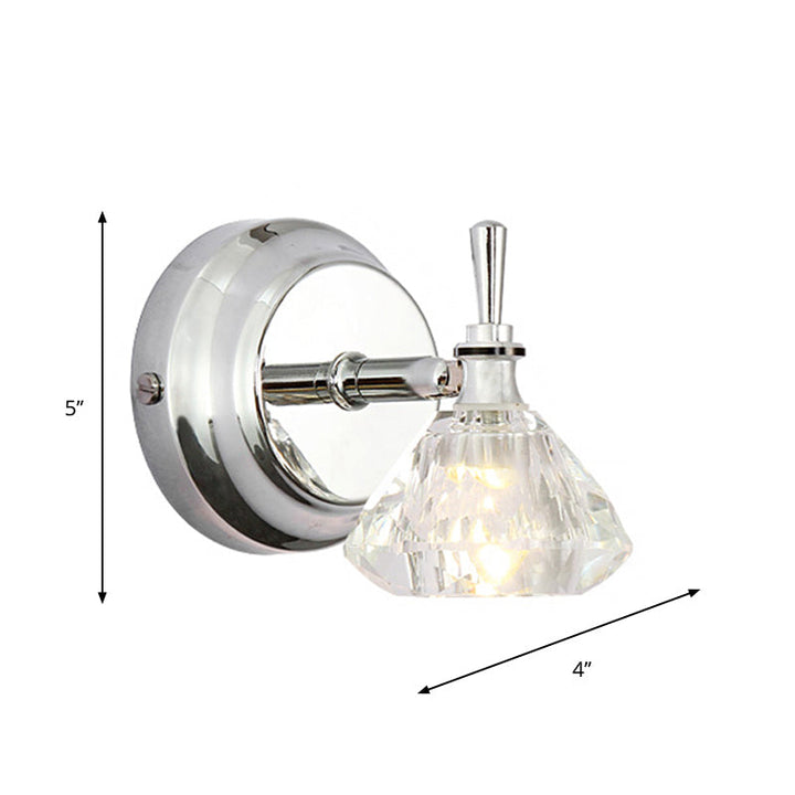 Lisslune | Diamond Bathroom Wall Light Modern Clear Angled Crystal 1 Bulb Chrome Wall Light