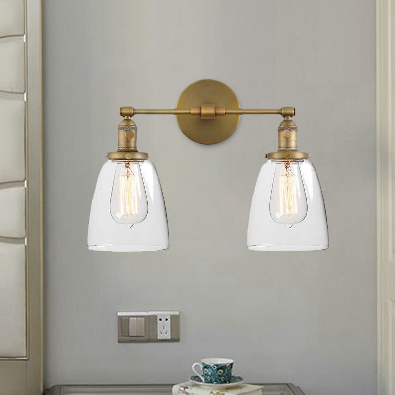 Lisslune | Clear Glass Brass Wall Light Conical 2-Light Industrial Wall Lamp Light for Foyer