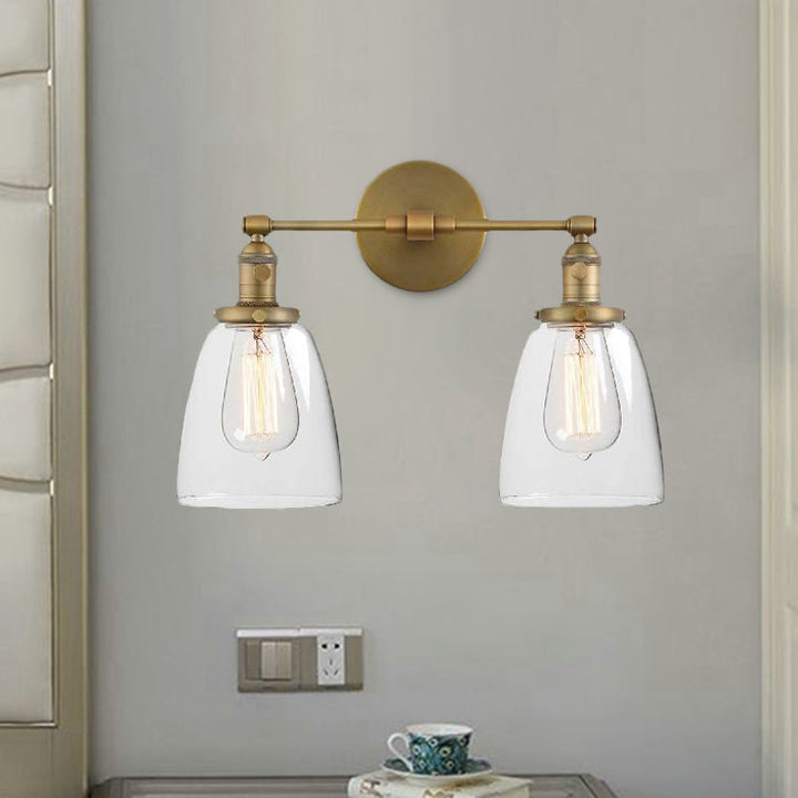 Lisslune | Clear Glass Brass Wall Light Conical 2-Light Industrial Wall Lamp Light for Foyer
