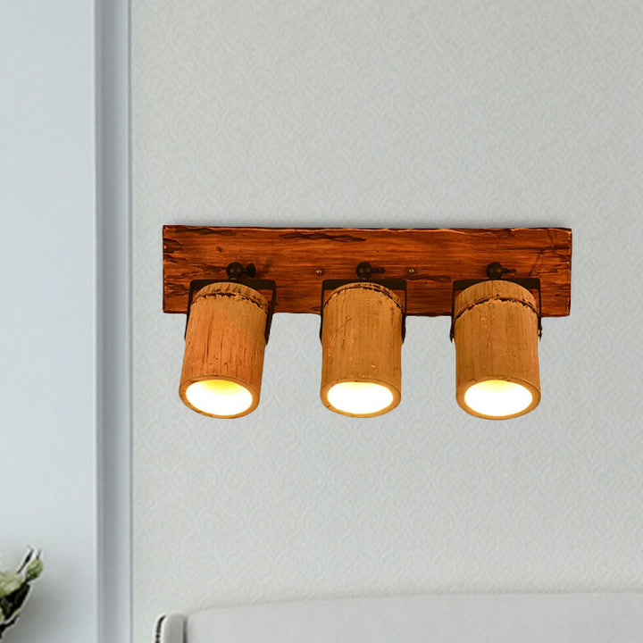 Lisslune | Wooden Cylinder Wall Lamp Rustic Stylish Wall Light in Beige for Bistro Restaurant