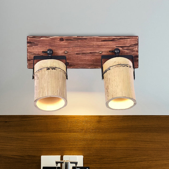 Lisslune | Wooden Cylinder Wall Lamp Rustic Stylish Wall Light in Beige for Bistro Restaurant