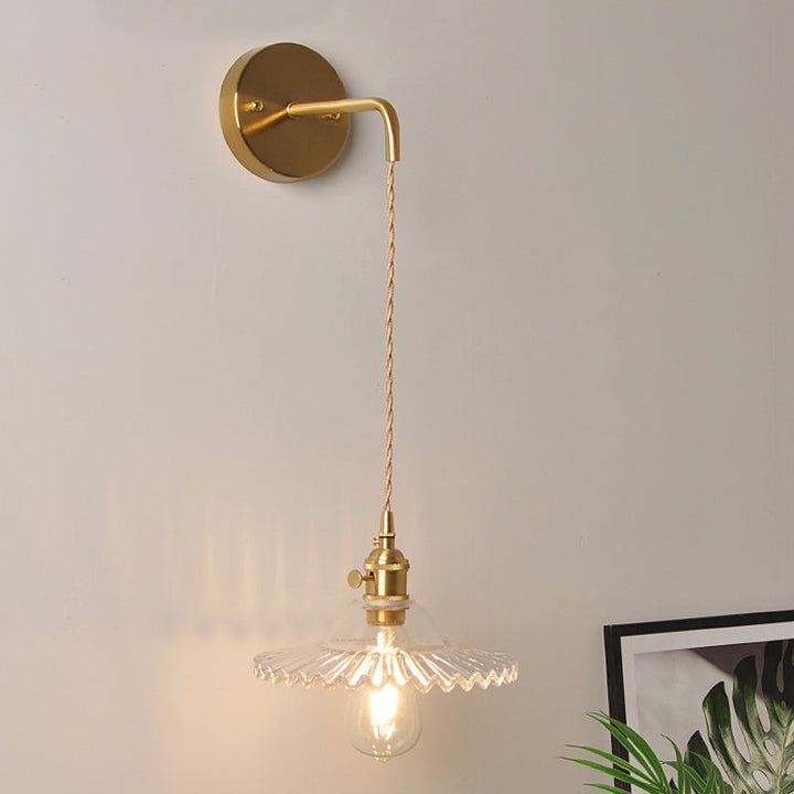 Lisslune | Shaped Clear/Opal Glass Wall Lamp Industrial Single Bulb Bedroom Sconces Light in Brass
