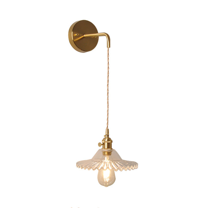 Lisslune | Shaped Clear/Opal Glass Wall Lamp Industrial Single Bulb Bedroom Sconces Light in Brass