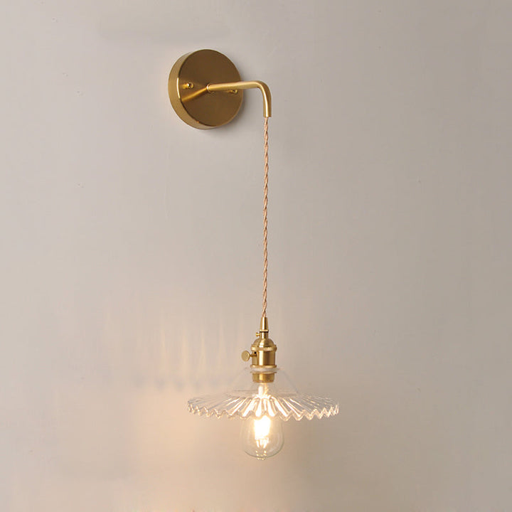Lisslune | Shaped Clear/Opal Glass Wall Lamp Industrial Single Bulb Bedroom Sconces Light in Brass