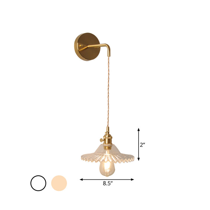 Lisslune | Shaped Clear/Opal Glass Wall Lamp Industrial Single Bulb Bedroom Sconces Light in Brass