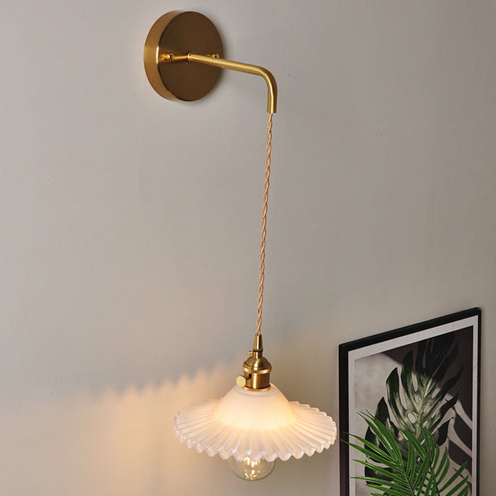 Lisslune | Shaped Clear/Opal Glass Wall Lamp Industrial Single Bulb Bedroom Sconces Light in Brass