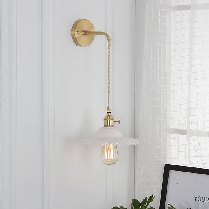 Lisslune | Shaped Clear/Opal Glass Wall Lamp Industrial Single Bulb Bedroom Sconces Light in Brass