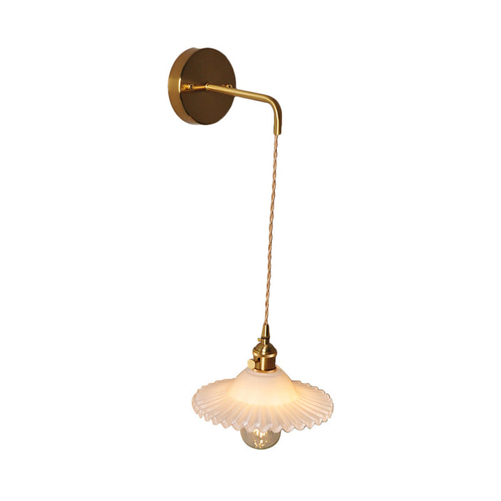 Lisslune | Shaped Clear/Opal Glass Wall Lamp Industrial Single Bulb Bedroom Sconces Light in Brass