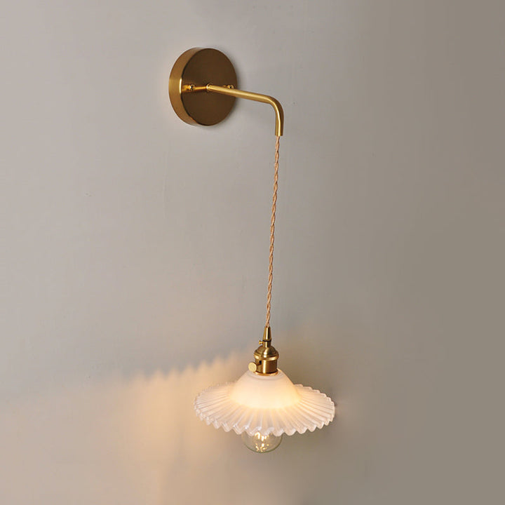 Lisslune | Shaped Clear/Opal Glass Wall Lamp Industrial Single Bulb Bedroom Sconces Light in Brass