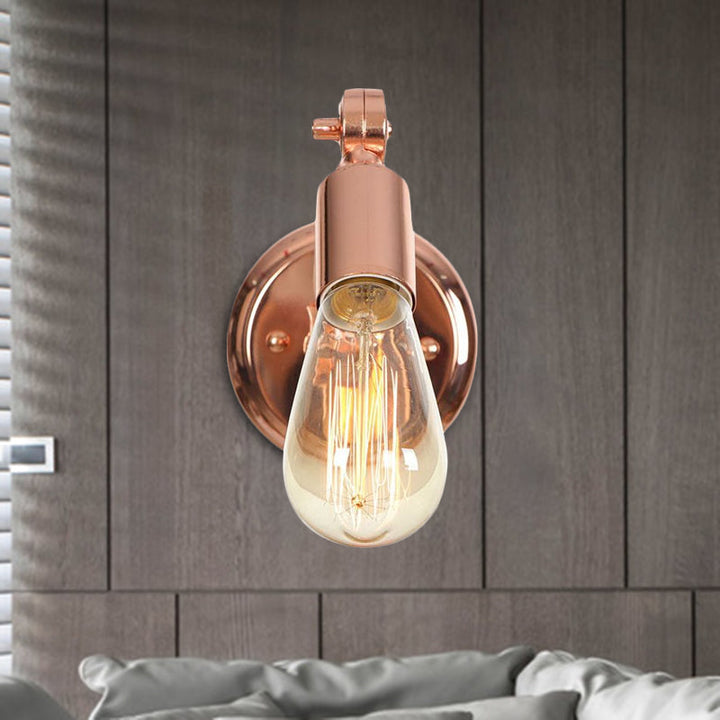 Lisslune | Rose Gold Armed Wall Light Retro Industrial Iron 1 Light Bathroom Rotatable Wall Lamp with Exposed Bulb