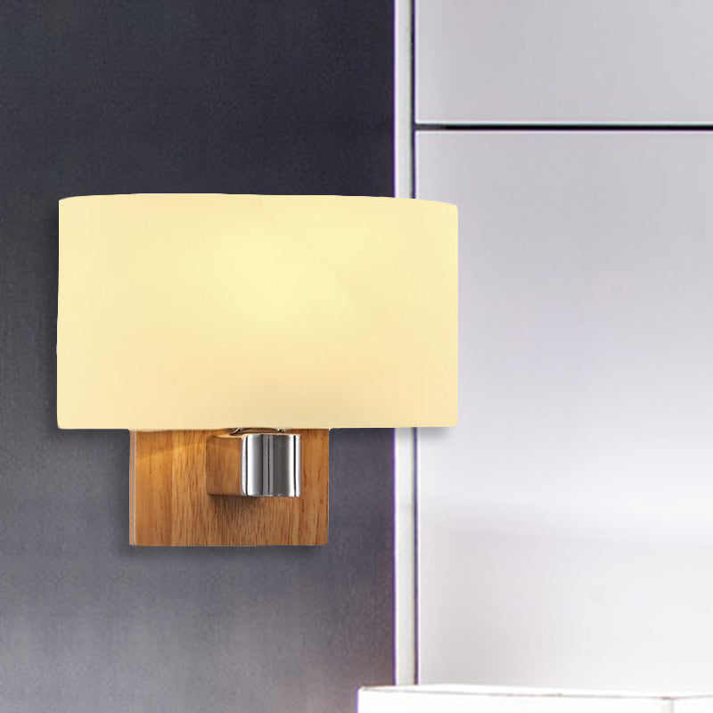 Lisslune | A wall lamp with a rectangular shade Opal glass Nordic living room wall lamp lighting fixture with wood