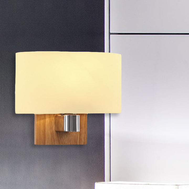 Lisslune | A wall lamp with a rectangular shade Opal glass Nordic living room wall lamp lighting fixture with wood