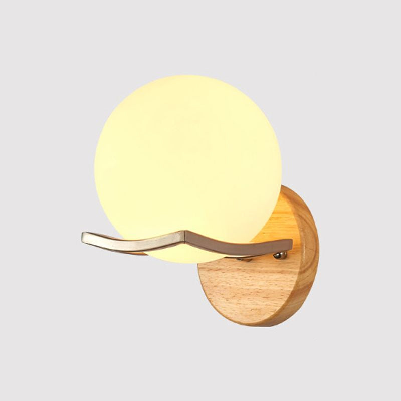 Lisslune | Globe Bedroom Wall Light Nordic Opal Glass Single Light Wooden Wall Lamp