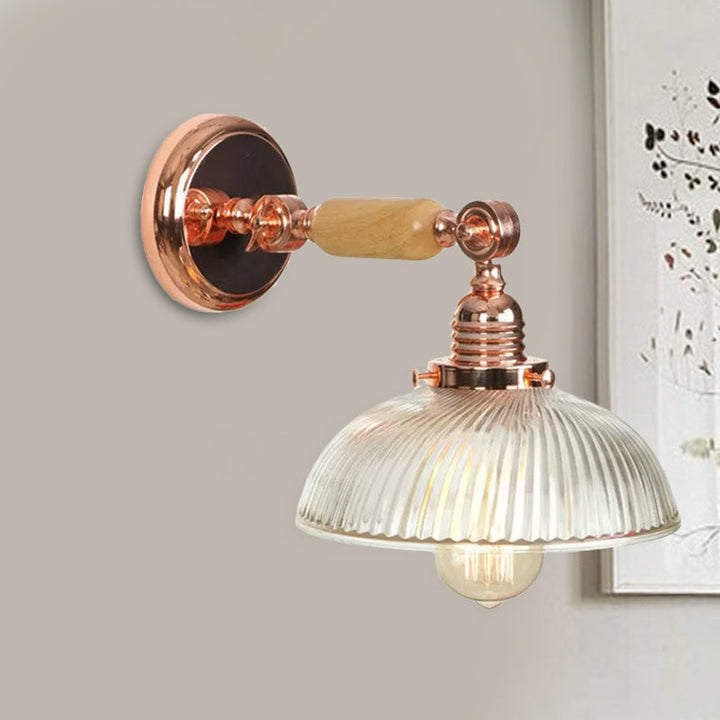 Lisslune | A bulb ribbed glass wall lamp farmhouse rose gold arched bedroom wall lamp