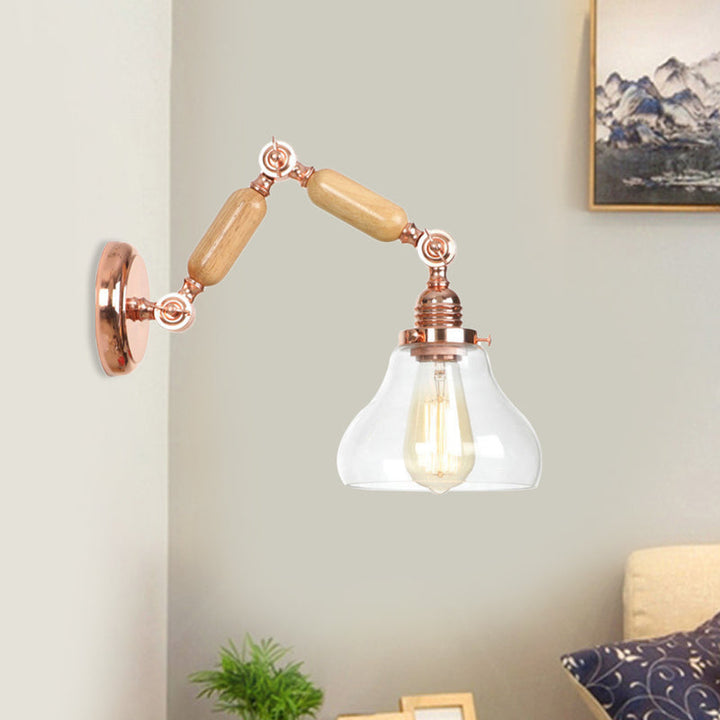 Lisslune | 1 Light Clear Glass Wall Sconces Light Vintage Gold Pumpkin Living Room Lighting Fixture with Long Extendable Arm