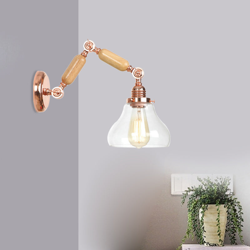 Lisslune | 1 Light Clear Glass Wall Sconces Light Vintage Gold Pumpkin Living Room Lighting Fixture with Long Extendable Arm