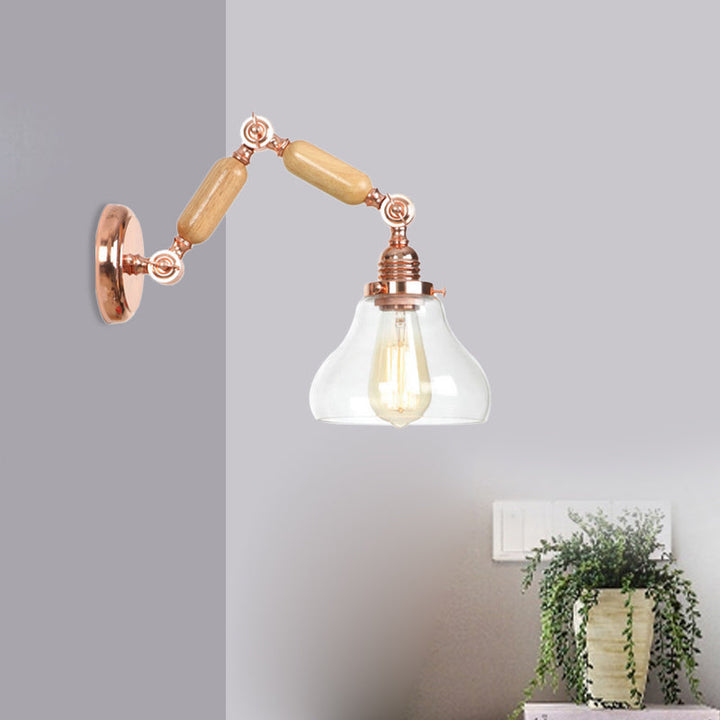 Lisslune | 1 Light Clear Glass Wall Sconces Light Vintage Gold Pumpkin Living Room Lighting Fixture with Long Extendable Arm