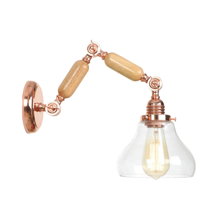 Lisslune | 1 Light Clear Glass Wall Sconces Light Vintage Gold Pumpkin Living Room Lighting Fixture with Long Extendable Arm